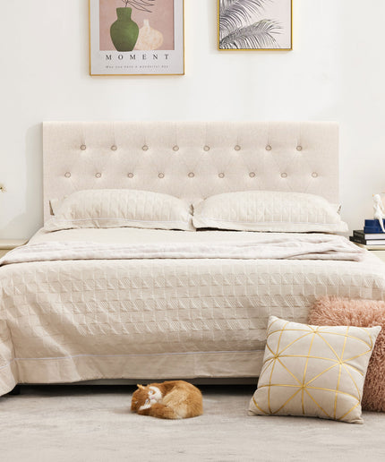 JONPONY Tufted Upholstered Headboard Queen Size, Solid Wood Head Board with Adjustable Height Headboard from 37" to 51",Bed Frame Adapters,Beige,Headboard Only