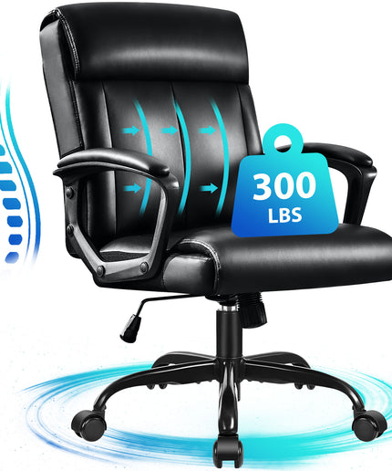 JONPONY Big and Tall Office Chair 300LBS Wide Seat Ergonomic Computer Desk Chair High Back Executive Leather Chair Adjustable Task Chair Lumbar Back Support 8 Hours Heavy Duty Design,Black