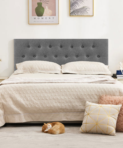 JONPONY Tufted Upholstered Headboard Queen Size, Solid Wood Head Board with Adjustable Height Headboard from 37" to 51",Bed Frame Adapters,Beige,Headboard Only