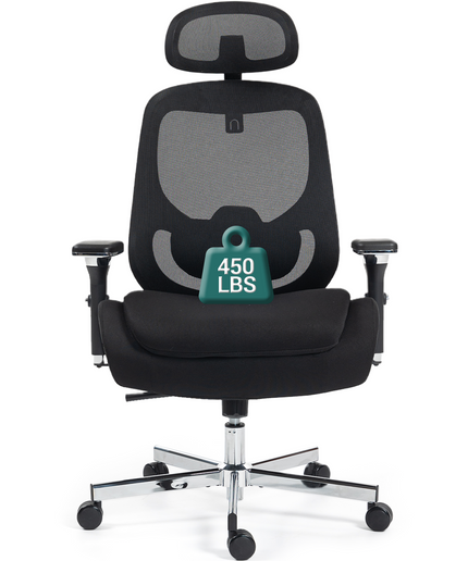 JONPONY 750 LBS Big and Tall Office Chair, Heavy Duty Executive Chair w/4D Arms, Ergonomic Computer Home Desk Chair, Swivel Mesh Chair w/2D Lumbar Support, Adjustable Headrest, Tilt Lock-Black