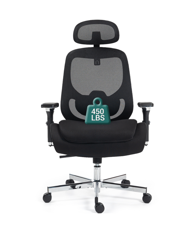 JONPONY 750 LBS Big and Tall Office Chair, Heavy Duty Executive Chair w/4D Arms, Ergonomic Computer Home Desk Chair, Swivel Mesh Chair w/2D Lumbar Support, Adjustable Headrest, Tilt Lock-Black