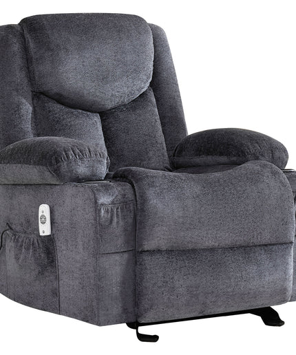 JONPONY Manual Recliner Chair with Heat Therapy and Massage Function, Heavy Duty Reclining Mechanism Massage Chair, Elderly Single Rocker Sofa with Cup Holders for Bedroom Home Theater,Grey