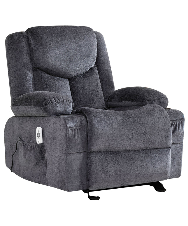 JONPONY Manual Recliner Chair with Heat Therapy and Massage Function, Heavy Duty Reclining Mechanism Massage Chair, Elderly Single Rocker Sofa with Cup Holders for Bedroom Home Theater,Grey