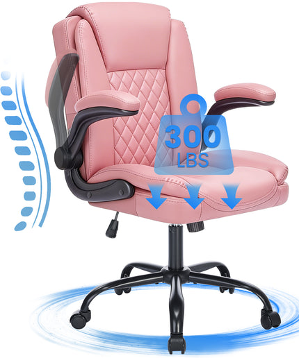 JONPONY Wide Ergonomic Office Chair – 300lbs, High Back Leather, Adjustable Lumbar & Comfortable Desk Chair