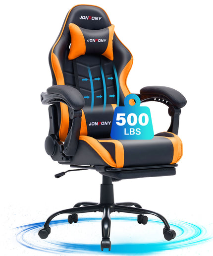 JONPONY 500LBS Big & Tall Gaming Chair, Ergonomic High-Back Gamer Chair with Footrest Lumbar Support, PU Leather Office Computer Chair for Long Sitting, Red