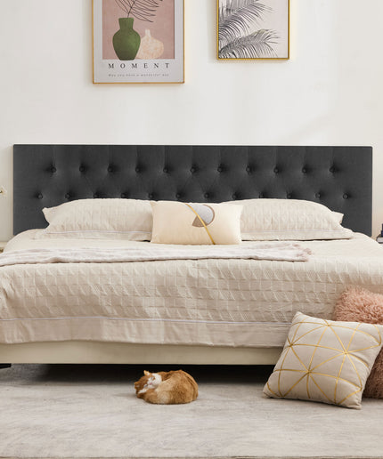 JONPONY Tufted Upholstered Headboard Queen Size, Solid Wood Head Board with Adjustable Height Headboard from 37" to 51",Bed Frame Adapters,Beige,Headboard Only