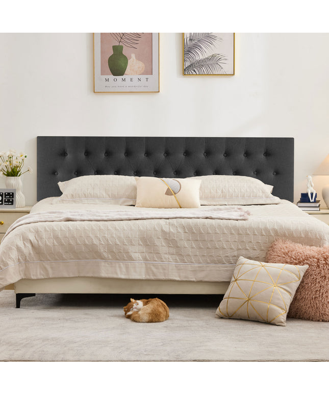 JONPONY Tufted Upholstered Headboard Queen Size, Solid Wood Head Board with Adjustable Height Headboard from 37" to 51",Bed Frame Adapters,Beige,Headboard Only
