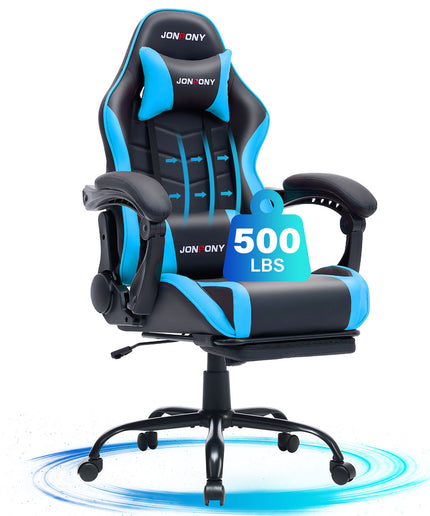 JONPONY 500LBS Big & Tall Gaming Chair, Ergonomic High-Back Gamer Chair with Footrest Lumbar Support, PU Leather Office Computer Chair for Long Sitting, Red
