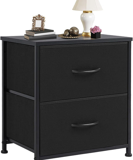 JONPONY Nightstand Small Dresser with 2 Fabric Drawers Side Tables Bedroom End Table Bedside Storage Furniture for 20 inch Tall Night Stand for Entryway, College Dorm, Classic Black