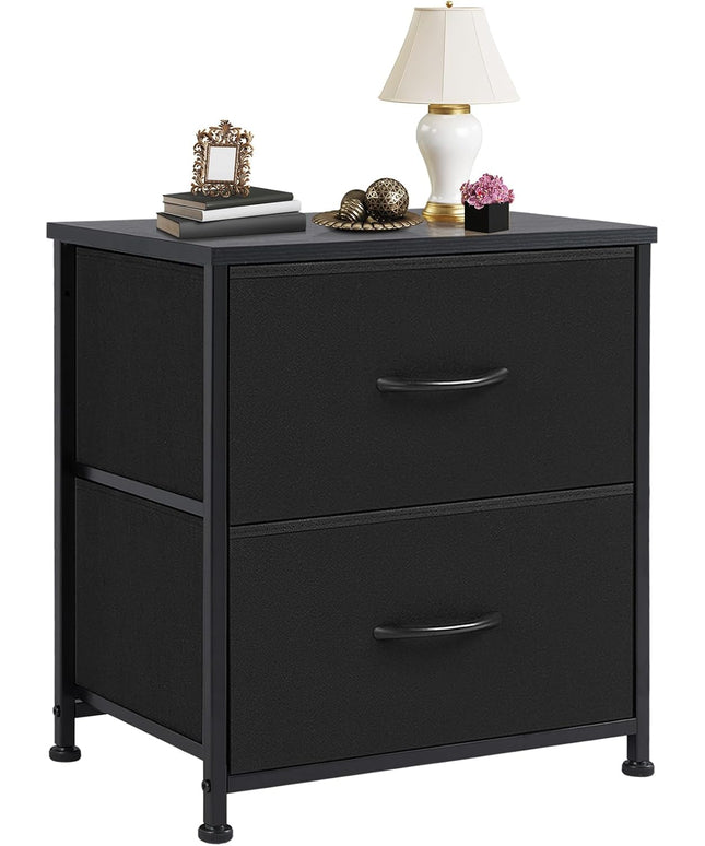 JONPONY Nightstand Small Dresser with 2 Fabric Drawers Side Tables Bedroom End Table Bedside Storage Furniture for 20 inch Tall Night Stand for Entryway, College Dorm, Classic Black
