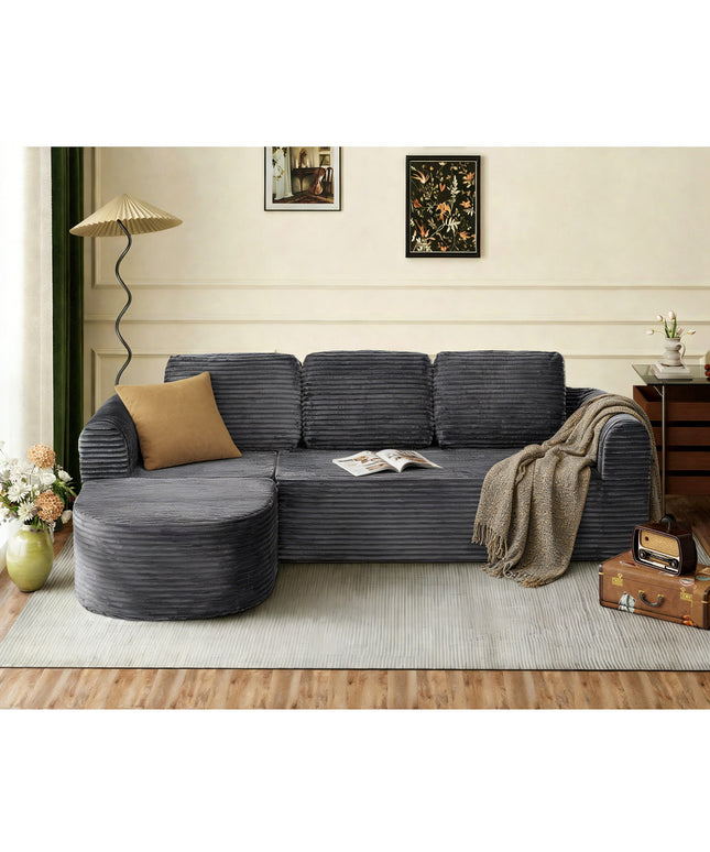 Jonpony 108” Modular Sectional Sofa, Boneless Couches for Living Room, Deep Seat L-Shape Cloud Couch with Chaise, Comfy Sofa Freely Change Configurations No Assembly Required, Soft Plush Corduroy Fabric