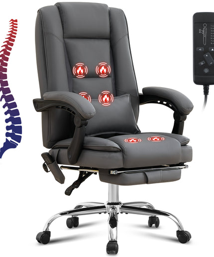 JONPONY Big and Tall Office Chair 500LBS Executive Office Chair Massage and Footrest Ergonomic Computer Desk Chair Reclining High Back Leather Office Chair Lumbar Back Support Swivel Rolling,Black