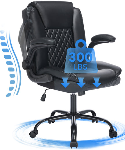 JONPONY Wide Ergonomic Office Chair – 300lbs, High Back Leather, Adjustable Lumbar & Comfortable Desk Chair
