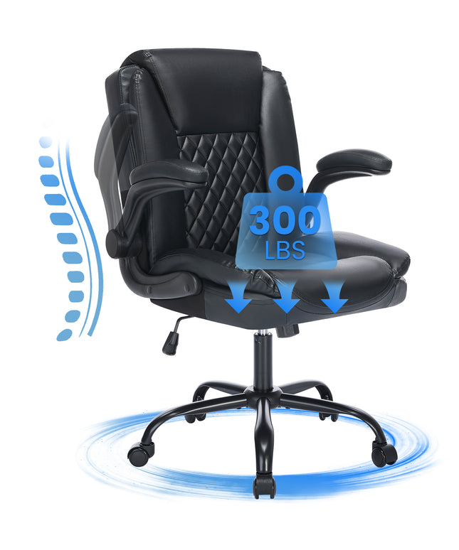 JONPONY Wide Ergonomic Office Chair – 300lbs, High Back Leather, Adjustable Lumbar & Comfortable Desk Chair