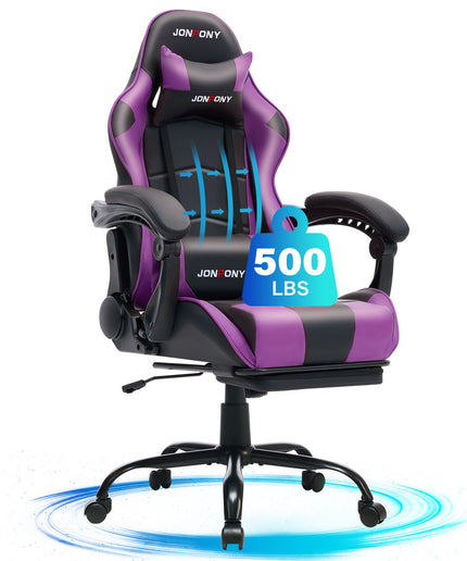 JONPONY Big and Tall 500LBS Gaming Chair, Ergonomic Design, Gamer Chair PU Leather with Footrest and Lumbar Support, High Back Office Chair Support, Long Sitting Computer Chair, Red