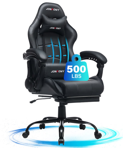 JONPONY Big and Tall 500LBS Gaming Chair, Ergonomic Design, Gamer Chair PU Leather with Footrest and Lumbar Support, High Back Office Chair Support, Long Sitting Computer Chair, Red