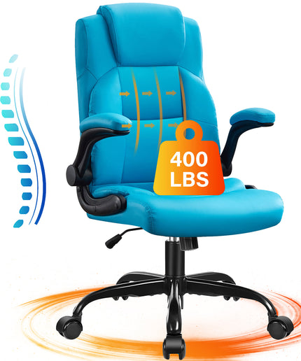 JONPONY Big and Tall Office Chair 400LBS Wide Seat Ergonomic Computer Desk Chair High Back Executive Leather Chair Adjustable Task Chair Lumbar Back Support 8 Hours Heavy Duty Design,9189,Black