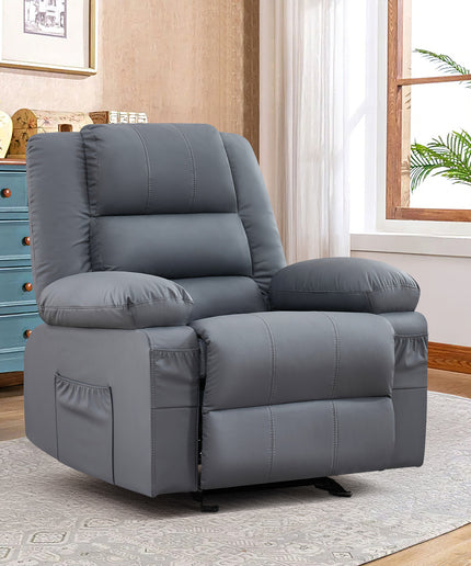 JONPONY Home Modern Comfort Reclining Chair,Elderly Single Rocker Sofa with Side Pocket for Bedroom Home Theater,Grey