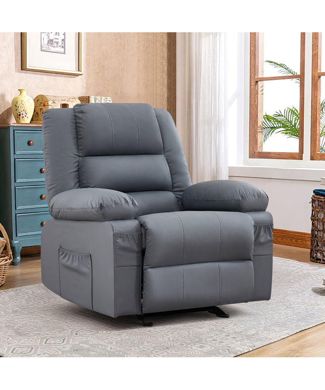 JONPONY Home Modern Comfort Reclining Chair,Elderly Single Rocker Sofa with Side Pocket for Bedroom Home Theater,Grey
