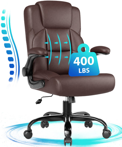 JONPONY Leather Office Chair, Big and Tall Office Chair 400LBS Wide Seat Ergonomic Computer Desk Chair High Back Executive Leather Chair Adjustable Task Chair Lumbar Back with 1-Year Warranty, Black
