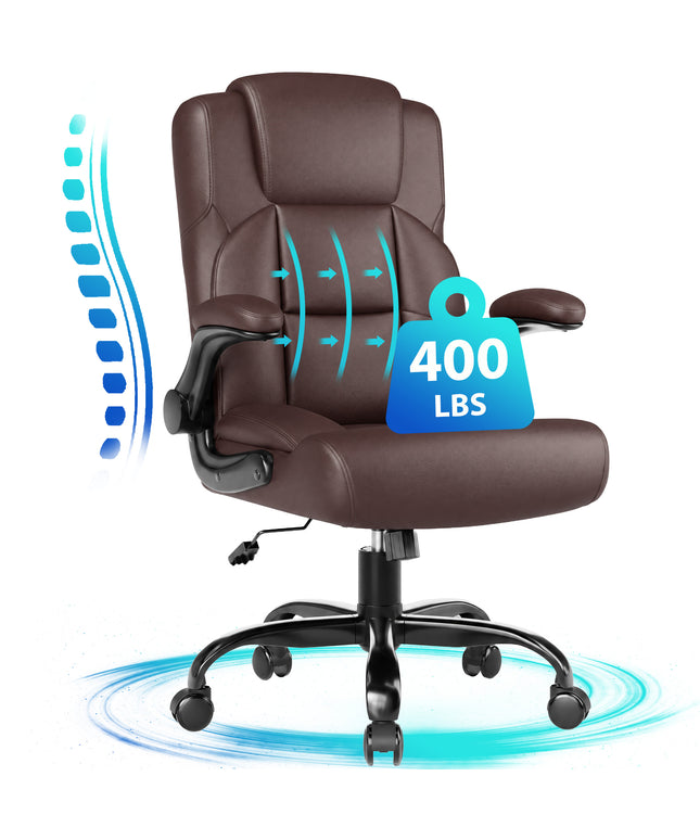 JONPONY Leather Office Chair, Big and Tall Office Chair 400LBS Wide Seat Ergonomic Computer Desk Chair High Back Executive Leather Chair Adjustable Task Chair Lumbar Back with 1-Year Warranty, Black