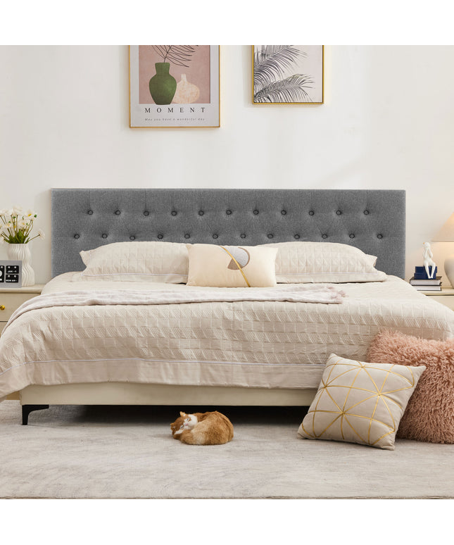 JONPONY Tufted Upholstered Headboard Queen Size, Solid Wood Head Board with Adjustable Height Headboard from 37" to 51",Bed Frame Adapters,Beige,Headboard Only