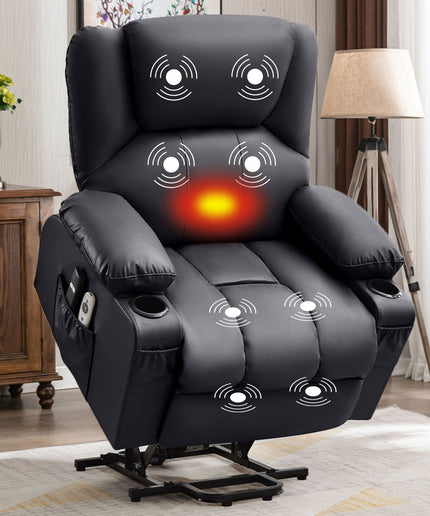 JONPONY Power Lift Recliner Chair Recliners for Elderly with Heat and Massage Recliner Chair for Living Room with Infinite Position and Side Pocket,USB Charge Port,Black