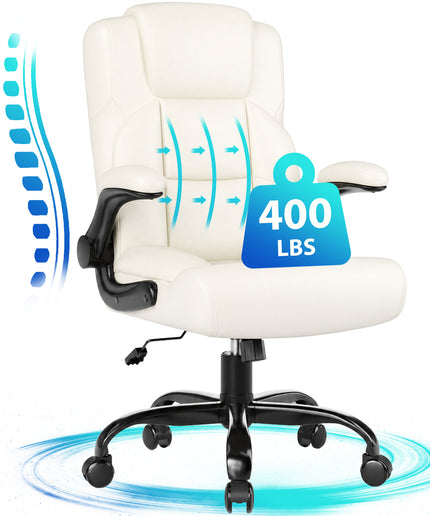 JONPONY Leather Office Chair, Big and Tall Office Chair 400LBS Wide Seat Ergonomic Computer Desk Chair High Back Executive Leather Chair Adjustable Task Chair Lumbar Back with 1-Year Warranty, Black