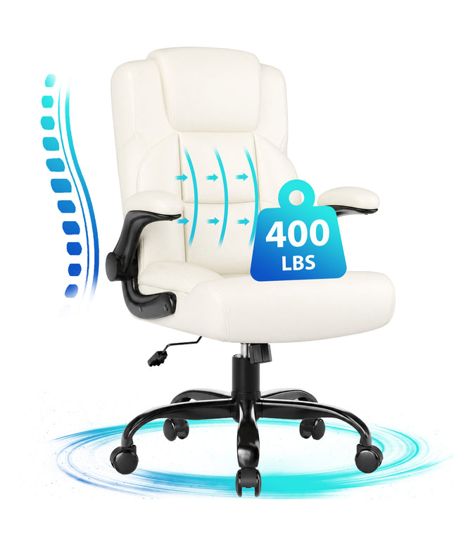 JONPONY Leather Office Chair, Big and Tall Office Chair 400LBS Wide Seat Ergonomic Computer Desk Chair High Back Executive Leather Chair Adjustable Task Chair Lumbar Back with 1-Year Warranty, Black