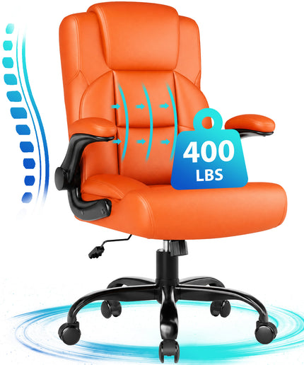 JONPONY Leather Office Chair, Big and Tall Office Chair 400LBS Wide Seat Ergonomic Computer Desk Chair High Back Executive Leather Chair Adjustable Task Chair Lumbar Back with 1-Year Warranty, Black