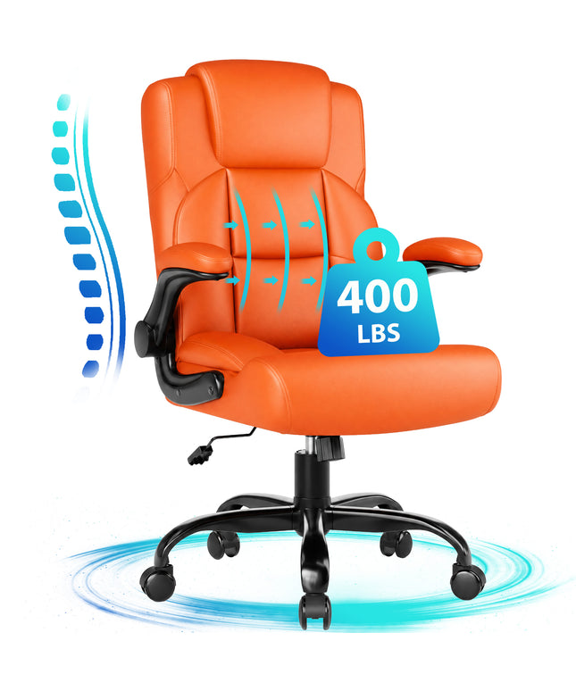 JONPONY Leather Office Chair, Big and Tall Office Chair 400LBS Wide Seat Ergonomic Computer Desk Chair High Back Executive Leather Chair Adjustable Task Chair Lumbar Back with 1-Year Warranty, Black