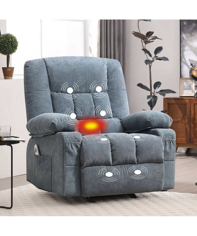 JONPONY Manual Recliner Chair with Heat Therapy and Massage Function, Heavy Duty Reclining Mechanism Massage Chair, Elderly Single Rocker Sofa with Cup Holders for Bedroom Home Theater,Grey
