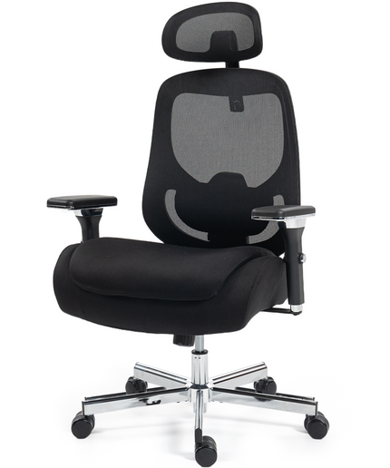 JONPONY 750 LBS Big and Tall Office Chair, Heavy Duty Executive Chair w/4D Arms, Ergonomic Computer Home Desk Chair, Swivel Mesh Chair w/2D Lumbar Support, Adjustable Headrest, Tilt Lock-Black