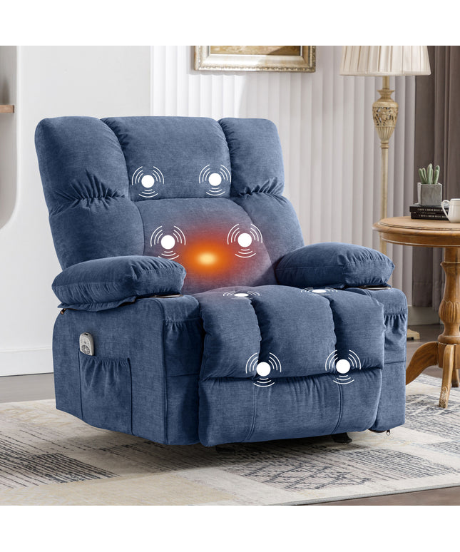 JONPONY Manual Recliner Chair with Heat Therapy and Massage Function, Heavy Duty Reclining Mechanism Massage Chair, Elderly Single Rocker Sofa with Cup Holders for Bedroom Home Theater,Grey