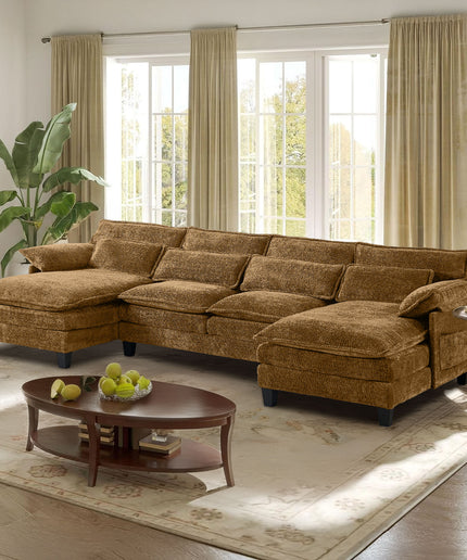 JONPONY 109" Modular Sectional Sofa,Boucle Couch Set,U-Shaped Sleeper Sofa for Living Room,Grey