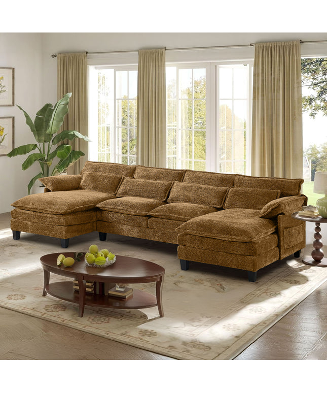 JONPONY 109" Modular Sectional Sofa,Boucle Couch Set,U-Shaped Sleeper Sofa for Living Room,Grey