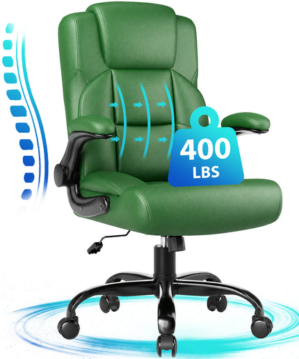 JONPONY Leather Office Chair, Big and Tall Office Chair 400LBS Wide Seat Ergonomic Computer Desk Chair High Back Executive Leather Chair Adjustable Task Chair Lumbar Back with 1-Year Warranty, Black
