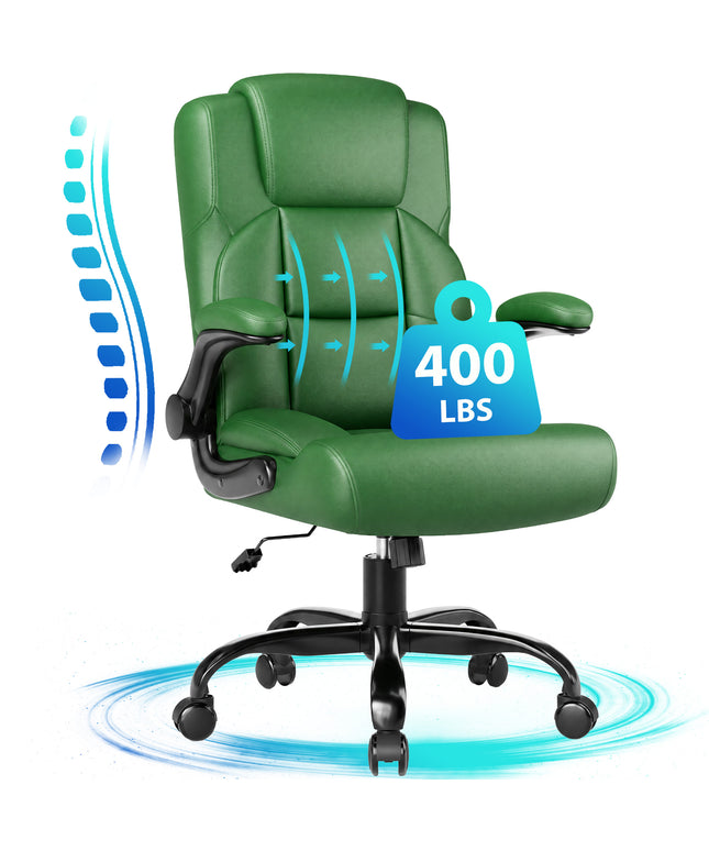 JONPONY Leather Office Chair, Big and Tall Office Chair 400LBS Wide Seat Ergonomic Computer Desk Chair High Back Executive Leather Chair Adjustable Task Chair Lumbar Back with 1-Year Warranty, Black