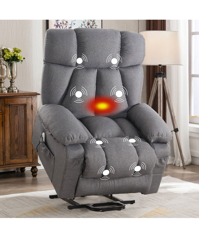JONPONY Power Lift Recliner Chair Recliners for Elderly with Heat and Massage Recliner Chair for Living Room with Infinite Position and Side Pocket,USB Charge Port,Grey