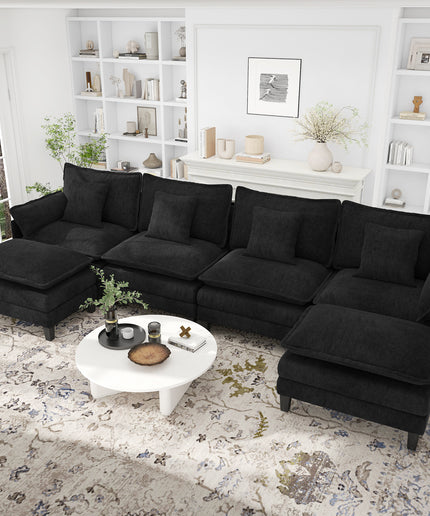 Jonpony Modular Sectional Sofa, Comfy Cloud Couch with Movable Ottoman, Deep Seat Couches for Living Room, Bedroom and Apartment, 106" U Shaped Modern Sofa with Pillows, Beige