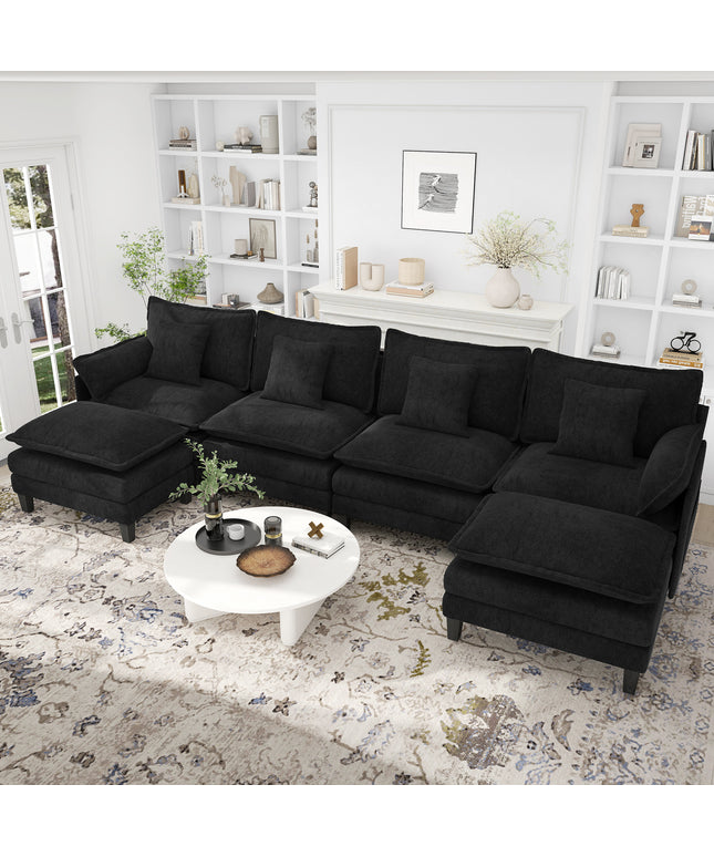 Jonpony Modular Sectional Sofa, Comfy Cloud Couch with Movable Ottoman, Deep Seat Couches for Living Room, Bedroom and Apartment, 106" U Shaped Modern Sofa with Pillows, Beige