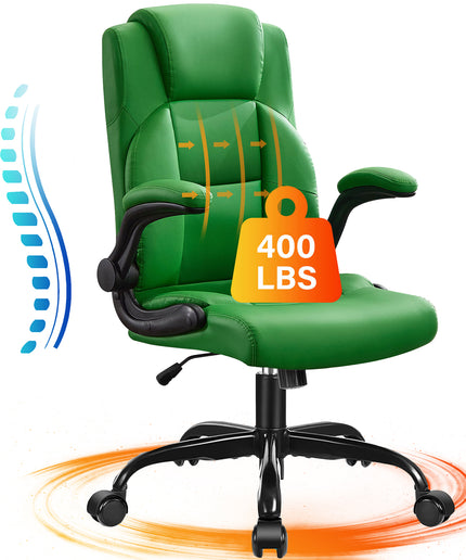Big And Tall Office Chair - 400lbs Capacity, Wide PU Leather Executive Chair With Lumbar Support