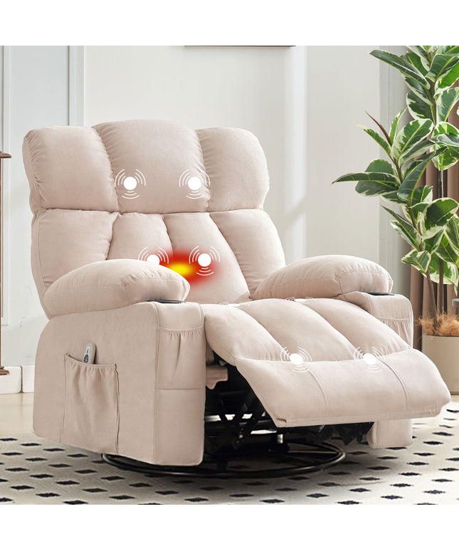 JONPONY Manual Recliner Chair with Heat Therapy and Massage Function, Heavy Duty Reclining Mechanism Massage Chair, Elderly Single Rocker Sofa with Cup Holders for Bedroom Home Theater,Grey, B1273