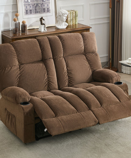 JONPONY Reclining Loveseat with Cup Holders for Living Room 2 Seat Manual Loveseat Recliner with Side Pocket,Grey