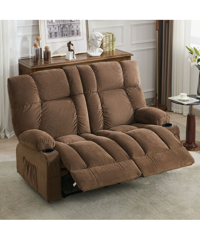 JONPONY Reclining Loveseat with Cup Holders for Living Room 2 Seat Manual Loveseat Recliner with Side Pocket,Grey
