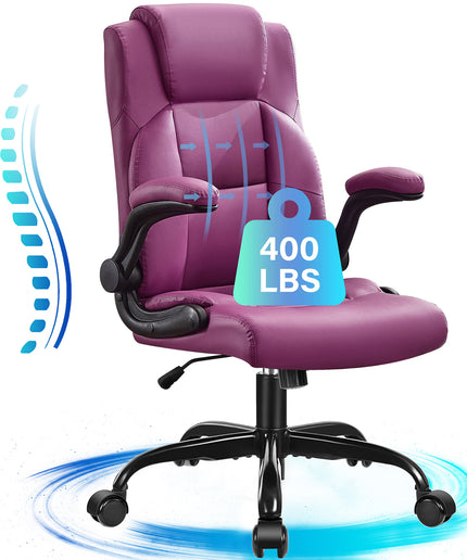 JONPONY Big and Tall Office Chair 400LBS Wide Seat Ergonomic Computer Desk Chair High Back Executive Leather Chair Adjustable Task Chair Lumbar Back Support 8 Hours Heavy Duty Design,9189,Black