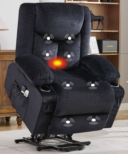 JONPONY Power Lift Recliner Chair Recliners with Heat and Massage Recliner Chair for Living Room with Infinite Position and Side Pocket,USB Charge Port,Grey