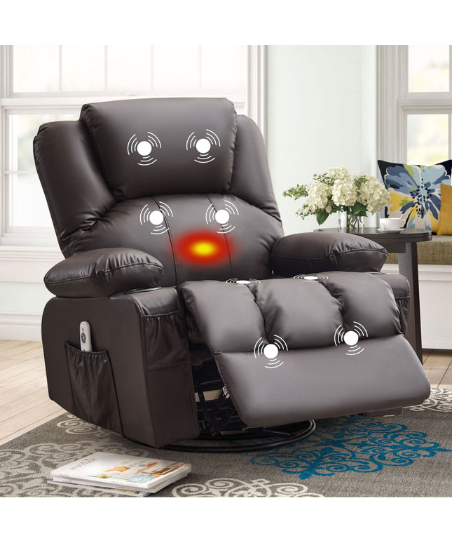 JONPONY Massage Swivel Rocker Recliner Chair with Vibration Massage and Heat Ergonomic Lounge Chair for Living Room with Rocking Function and Side Pocket, 2 Cup Holders, USB Charge Port,Black