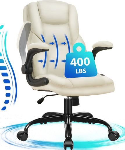 JONPONY Big and Tall Office Chair 400LBS Wide Seat Ergonomic Computer Desk Chair High Back Executive Leather Chair Adjustable Task Chair Lumbar Back Support 8 Hours Heavy Duty Design