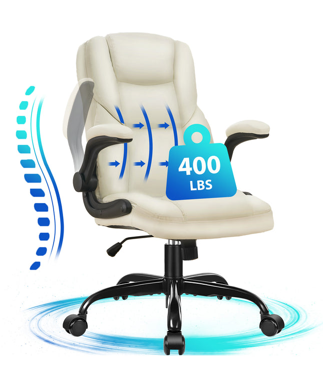 JONPONY Big and Tall Office Chair 400LBS Wide Seat Ergonomic Computer Desk Chair High Back Executive Leather Chair Adjustable Task Chair Lumbar Back Support 8 Hours Heavy Duty Design,Black